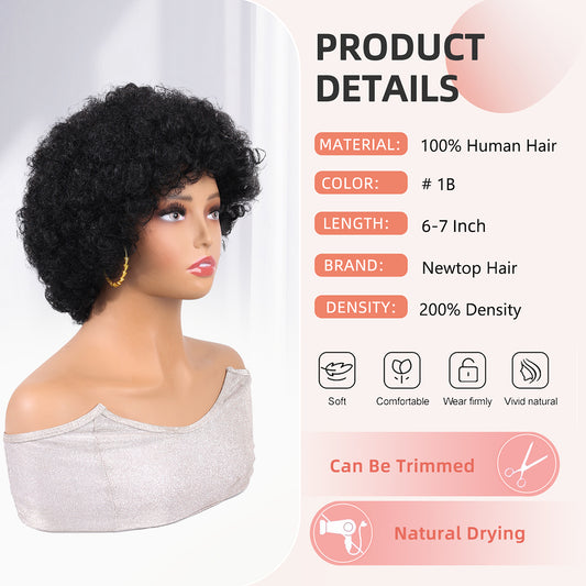 Afro Wigs 100% Human Hair nature color