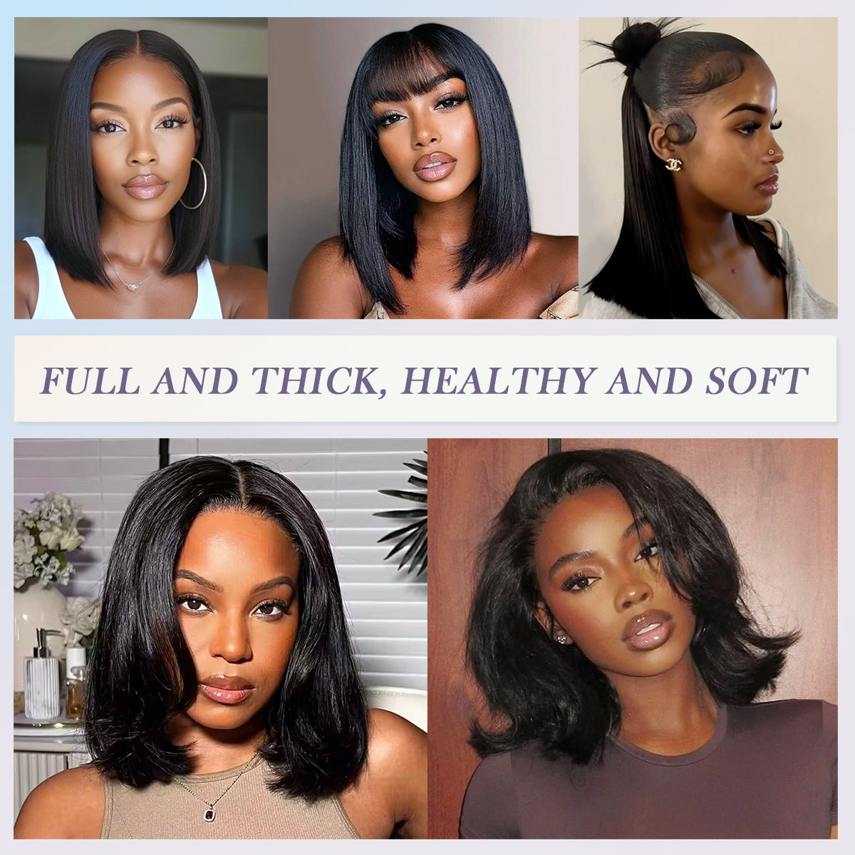 BOB 10-16 inch 2x6 HD Front Lace Human Hair Nature Black 200% Density