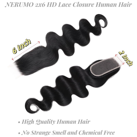 2x6 Transparent HD Lace Closure Body Wave Human Hair Natural Color