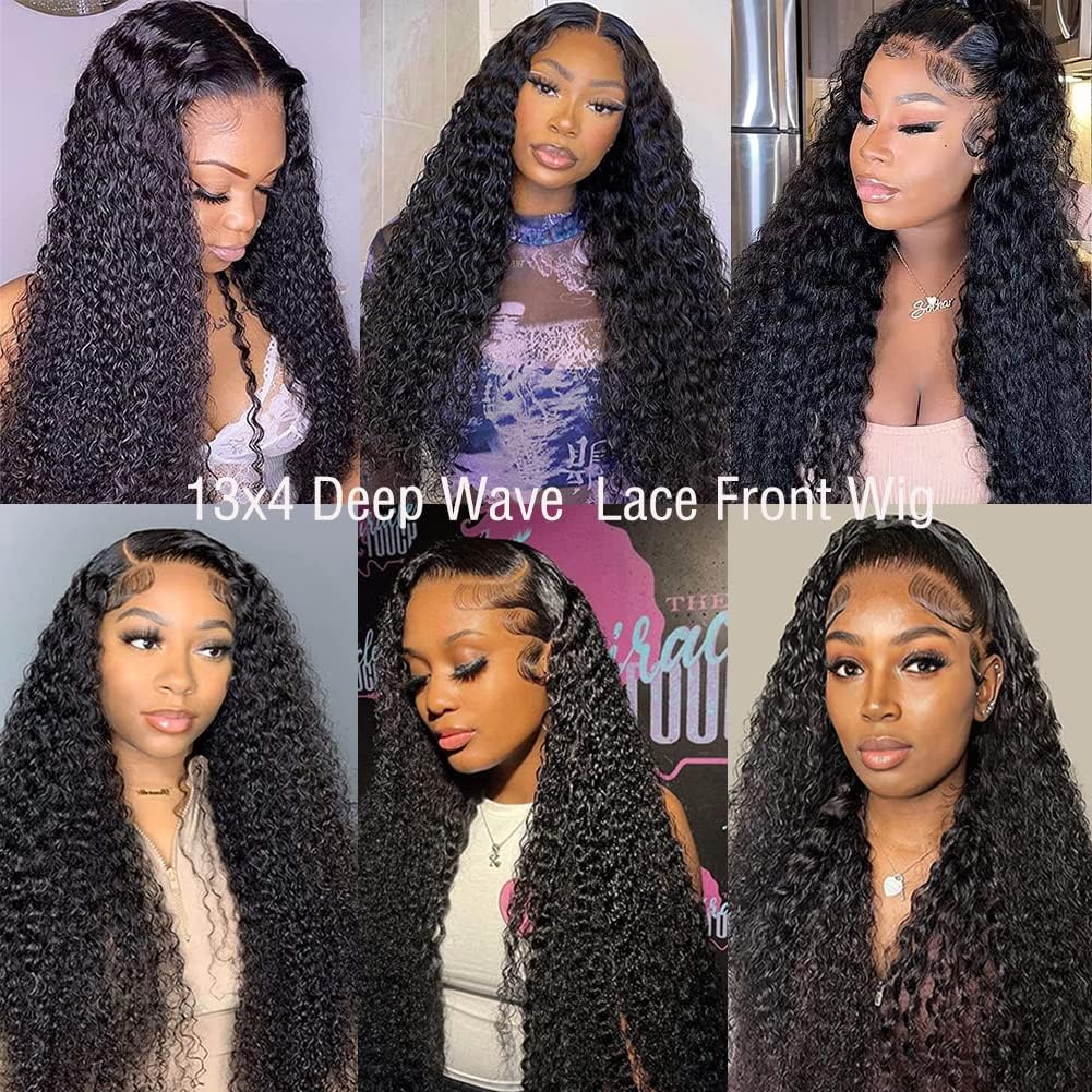 16-32 Inch 13x4 Lace Front Deep Wave Wigs Human Hair 180% Density