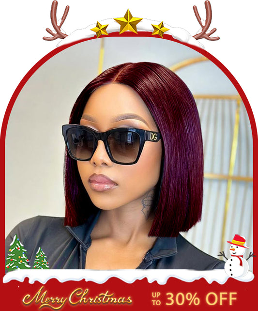 99J  12 inch 6x2 HD Front Lace Wig BOBO 100% Human Hair