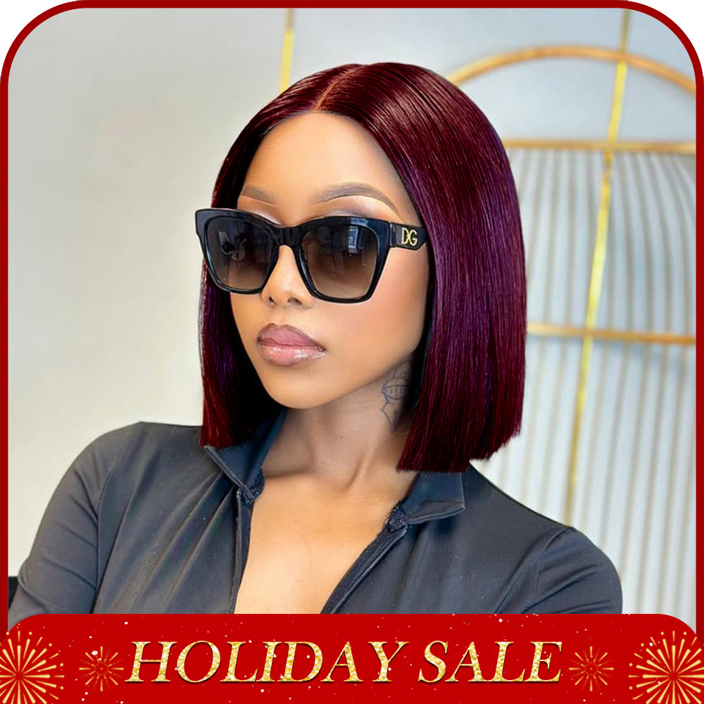99J  12 inch 6x2 HD Front Lace Wig BOB 100% Human Hair