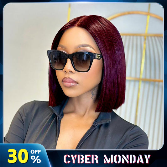 99J  12 inch 6x2 HD Front Lace Wig BOBO 100% Human Hair