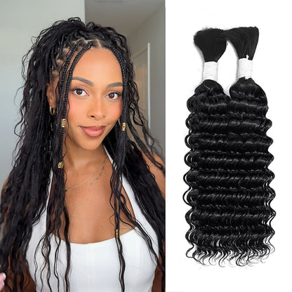 14-28 inch Deep Wave Human Braiding Hair (#1B)