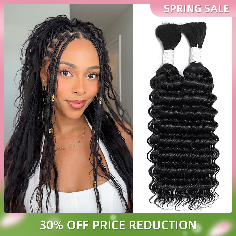 14-28 inch Deep Wave Human Braiding Hair (#1B)