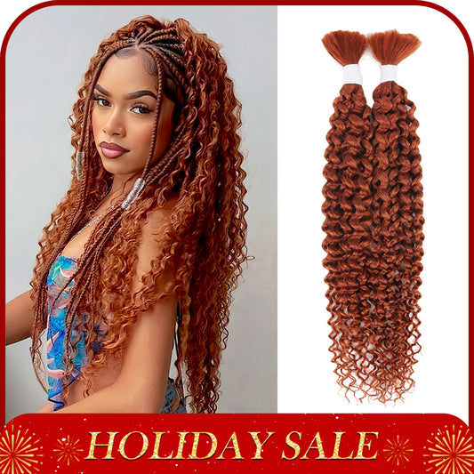 Human Braiding Hair for Boho Braids Human Hair 2 Bundles 100g Water Wave Bulk Human Hair for Braiding Ginger Color No Weft Hair Extensions for Boho Knotless Braids 14-28 Inch (350#)