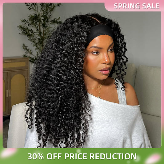 12-28 inch Water Wave Drawstring Headband Wig 100% Human Hair 220 Density