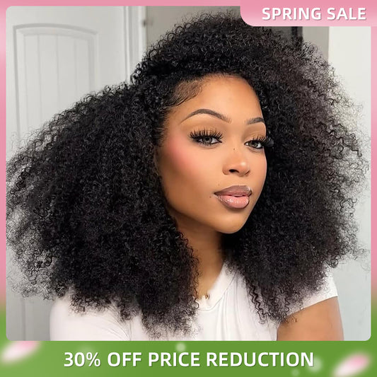3 In 1 Half Wig  100% Kinky Curly Human Hair 200 Density  14-28 inch