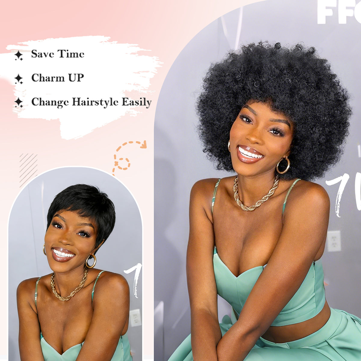 Afro Wigs 100% Human Hair nature color