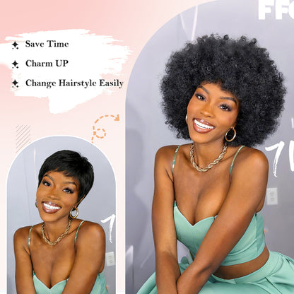 Afro Wigs 100% Human Hair nature color