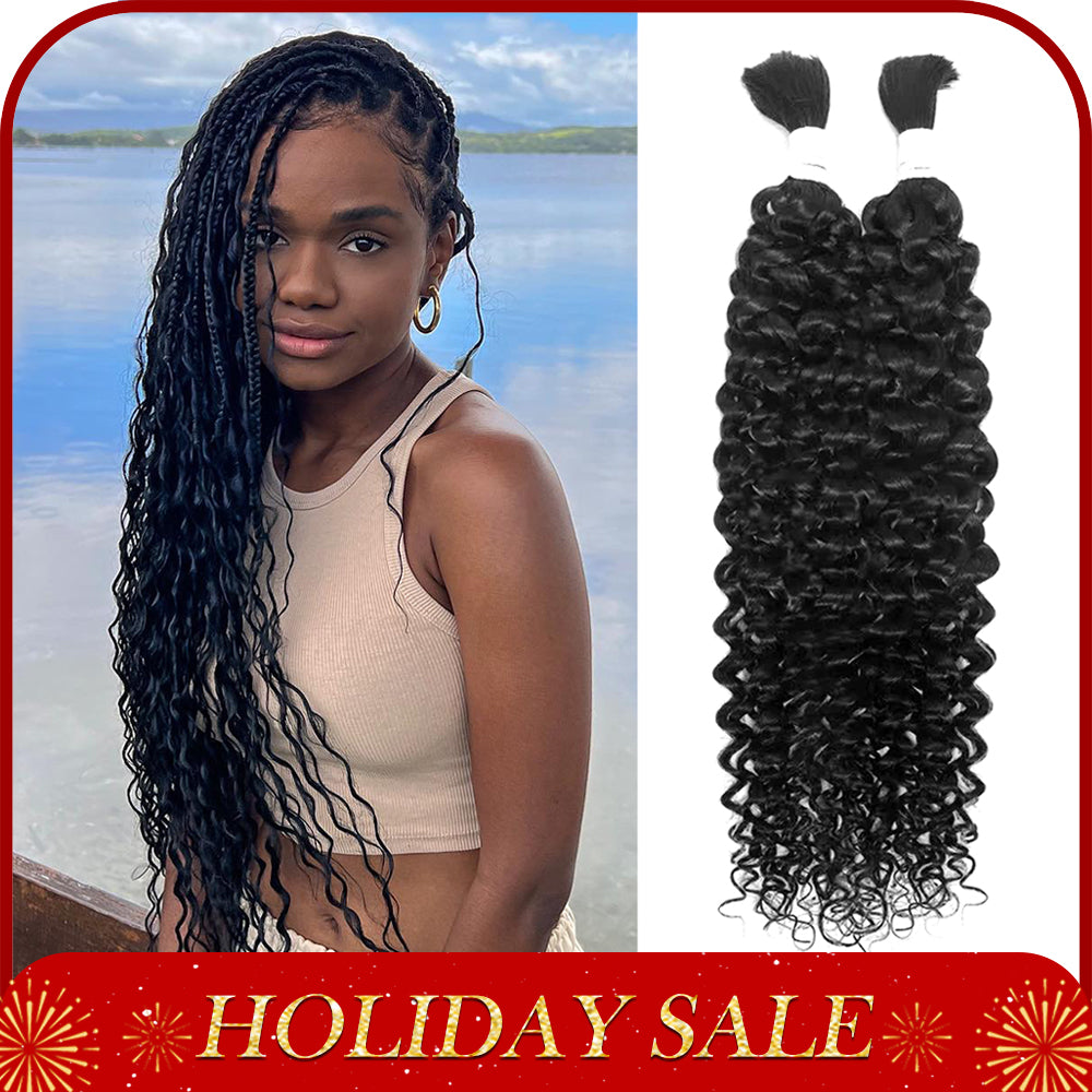 Human Braiding Hair for Boho Braids 100g 26 Inch Water Wave Bulk Human Hair for Braiding Knotless 100% Unprocessed 12A Brazilian Virgin Hair Extensions 2 Bundles/Pack Natural Color