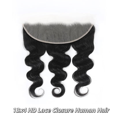 13x4 Transparent HD Lace Frontal Closure Body Wave Human Hair 150% Density Human Hair Pre Plucked with Baby Hair Natural Color