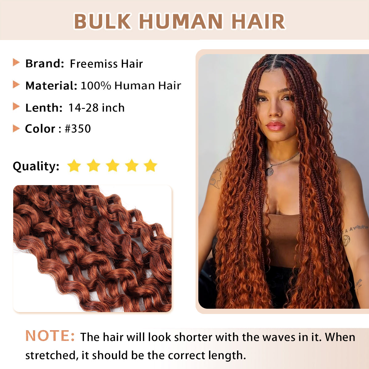 14-28 Inch Water Wave Braiding Human Hair (#350)