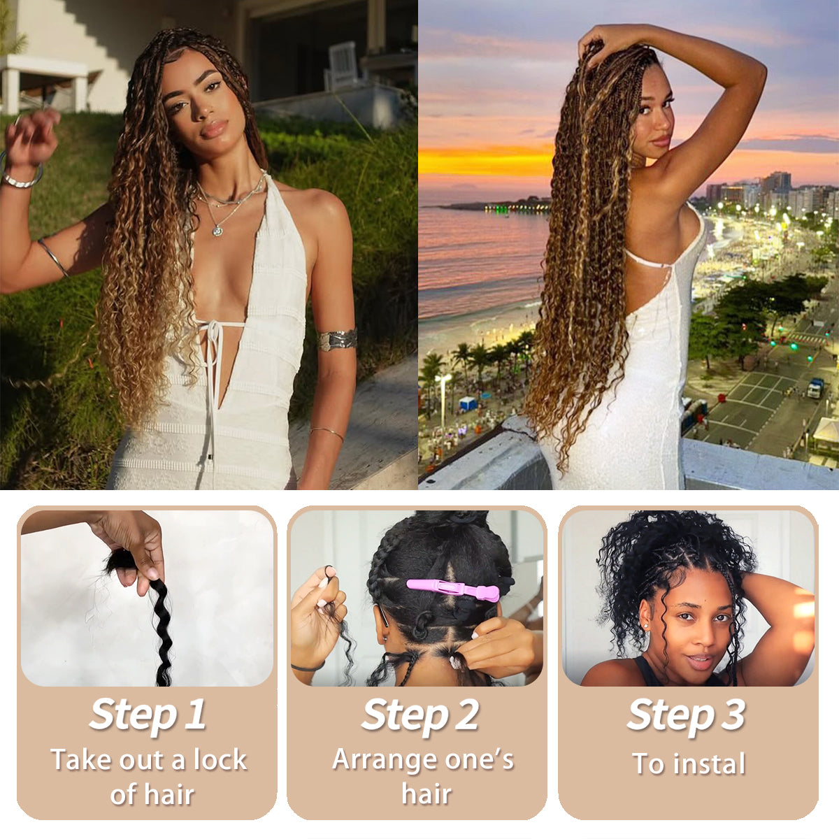 Human Braiding Hair for Boho Knotless Braids 2 Bundles 100g 18 Inch 12A Brazilian Virgin Highlight Balayage 4/30 Color Water Wave Bulk Human Hair No Weft Boho Hair for Braiding