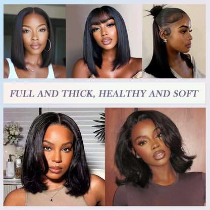 BOB 10-16 inch 2x6 HD Front Lace Human Hair Nature Black 200% Density