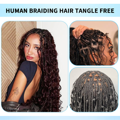 14-28 inch Deep Wave Human Braiding Hair (#1B)