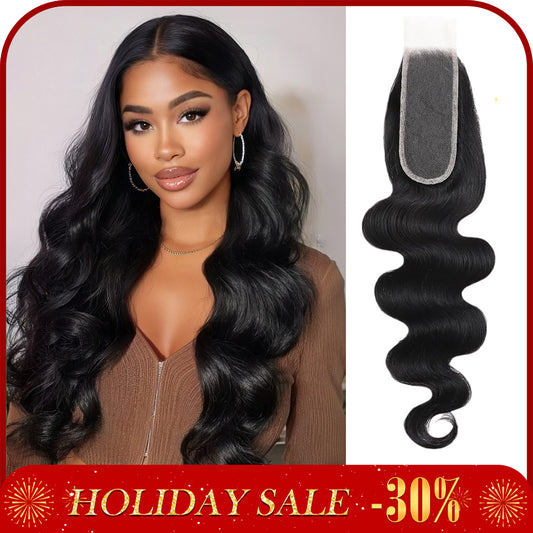 2x6 HD Lace Closure Body Wave Human Hair Transparent 2 by 6 HD Lace Closure 20Inch 100% Brazilian Virgin Unprocessed Middle Part Human Hair Kim K Closure With Baby Hair Natural Color
