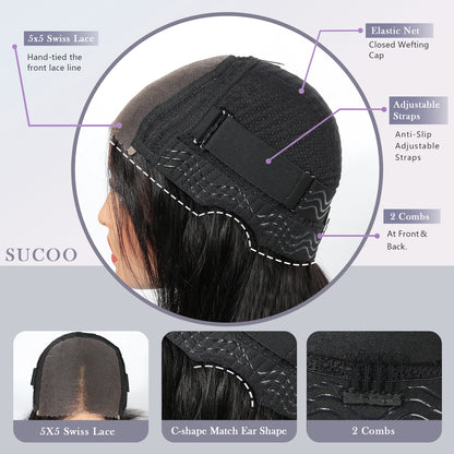5x5 HD Front Lace Wig 18-30 inch Straight Human Hair Wig 200% Density