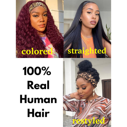 12-28 inch Water Wave Drawstring Headband Wig 100% Human Hair 220% Density