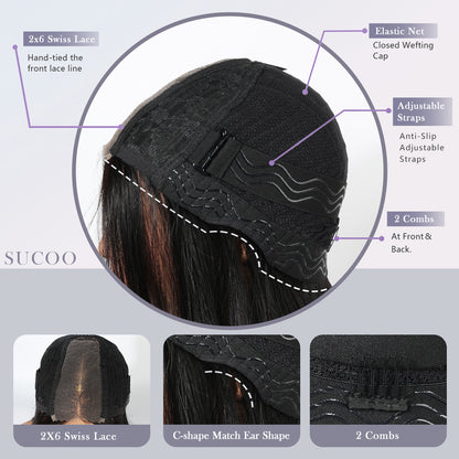BOB 10-16 inch 2x6 HD Front Lace Human Hair Nature Black 200% Density