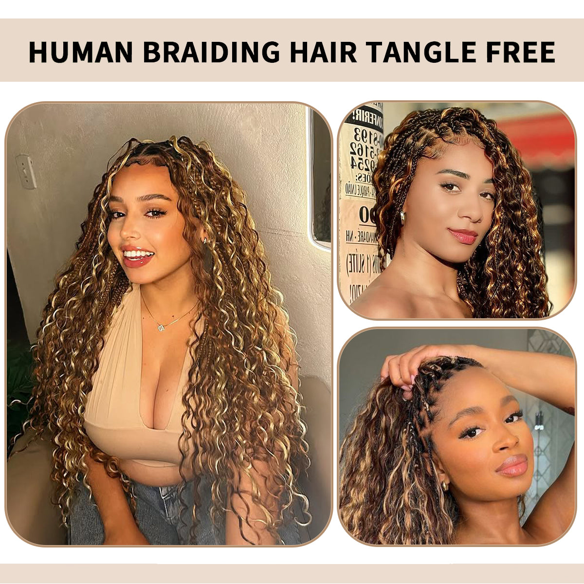 Human Braiding Hair for Boho Knotless Braids 2 Bundles 100g 18 Inch 12A Brazilian Virgin Highlight Balayage 4/30 Color Water Wave Bulk Human Hair No Weft Boho Hair for Braiding
