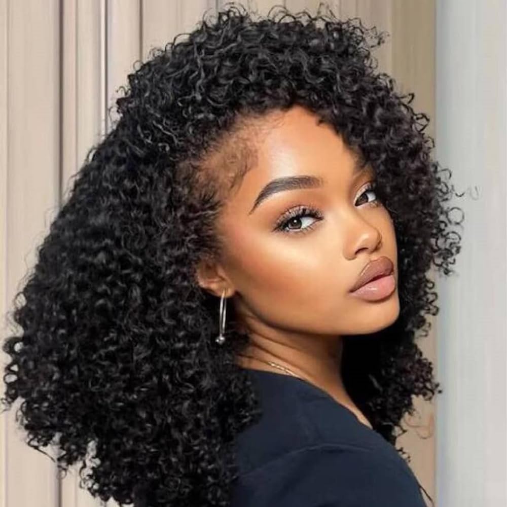 3 In 1 Half Wig  100% Kinky Curly Human Hair 200% Density  14-28 inch
