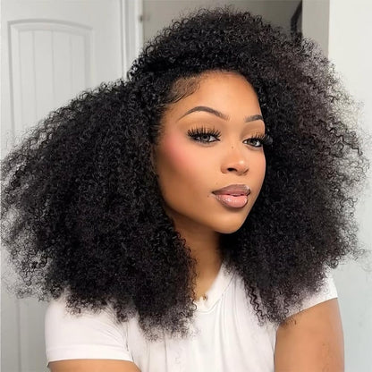 3 In 1 Half Wig  100% Kinky Curly Human Hair 200% Density  14-28 inch