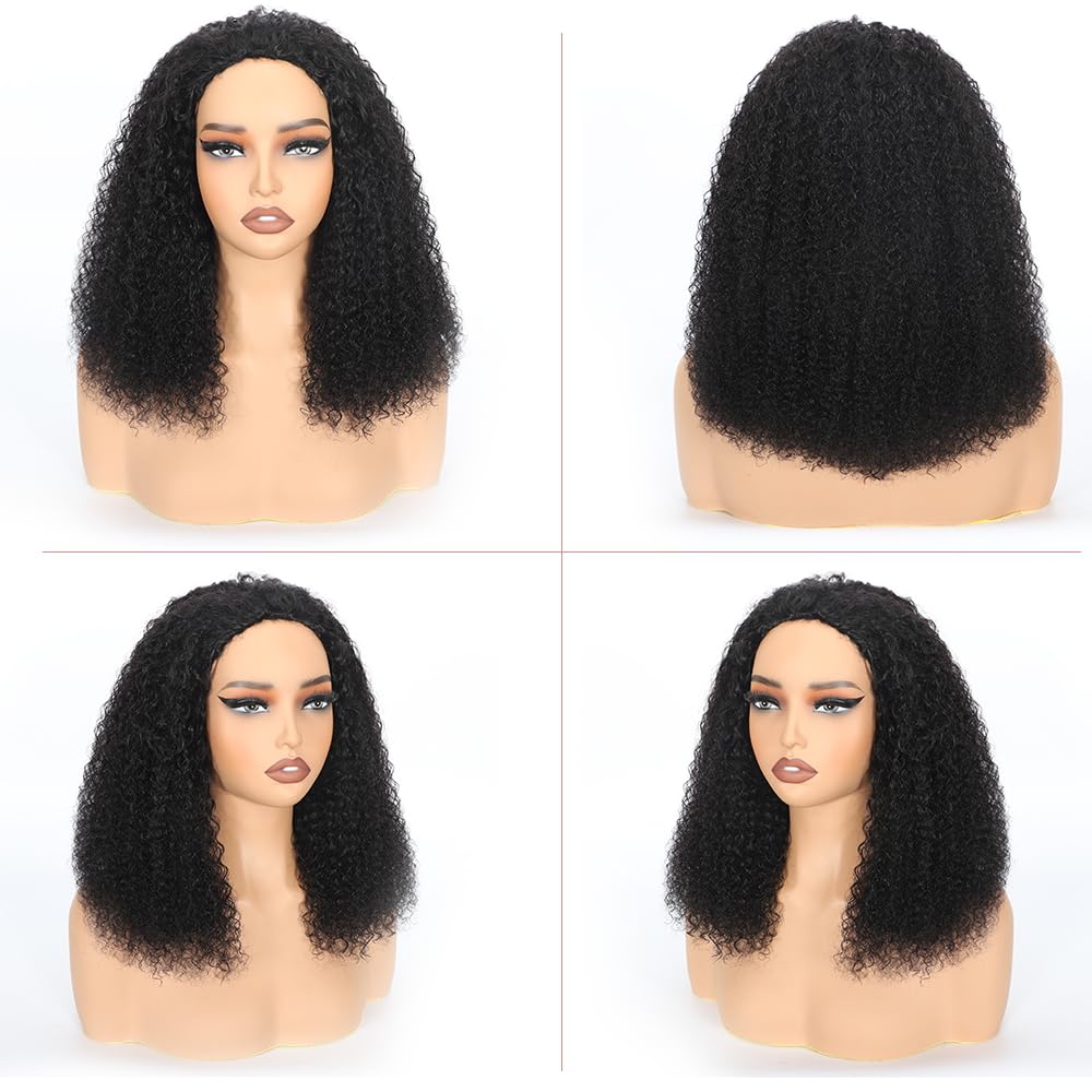 3 In 1 Half Wig  100% Kinky Curly Human Hair 200% Density  14-28 inch