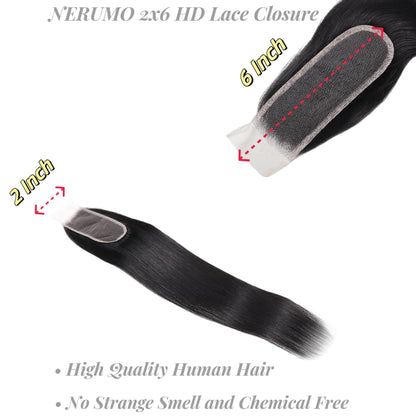 2x6 transparent HD Lace Closure Straight Human Hair 100% Brazilian Virgin Unprocessed Natural Color