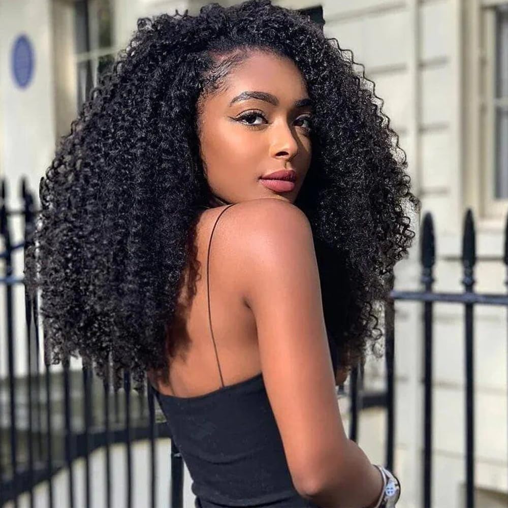 3 In 1 Half Wig  100% Kinky Curly Human Hair 200% Density  14-28 inch