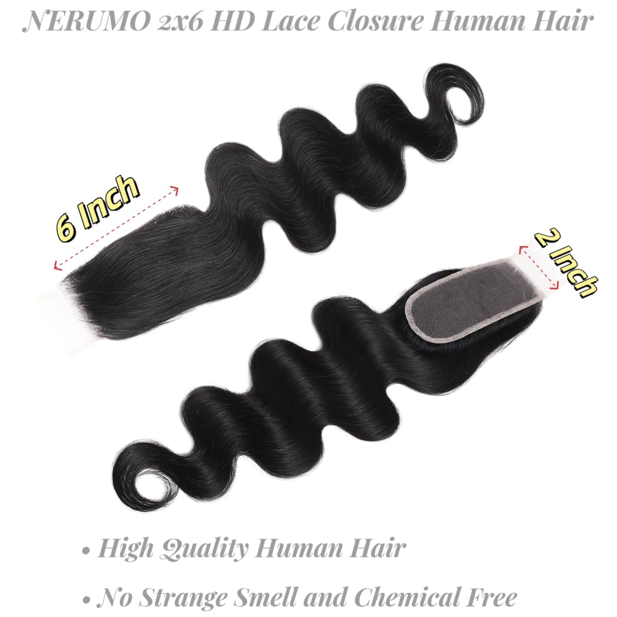 100% Human Hair 8-24inch 6X2 HD Lace Closure