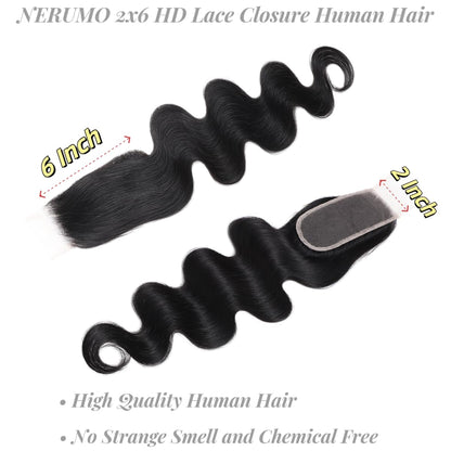 2x6 Transparent HD Lace Closure Body Wave Human Hair Natural Color
