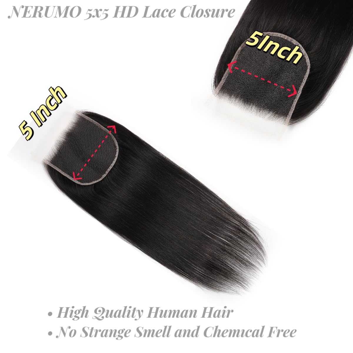 5x5 HD Lace Closure Straight Transparent HD Lace Closure 12A Brazilian Virgin Human Hair Closure Free Part Pre Plucked with Baby Hair Natural Color