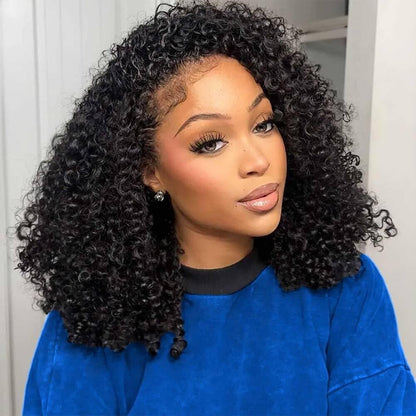 3 In 1 Half Wig  100% Kinky Curly Human Hair 200% Density  14-28 inch