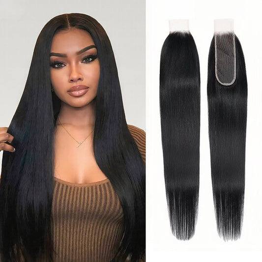 2x6 transparent HD Lace Closure Straight Human Hair 100% Brazilian Virgin Unprocessed Natural Color