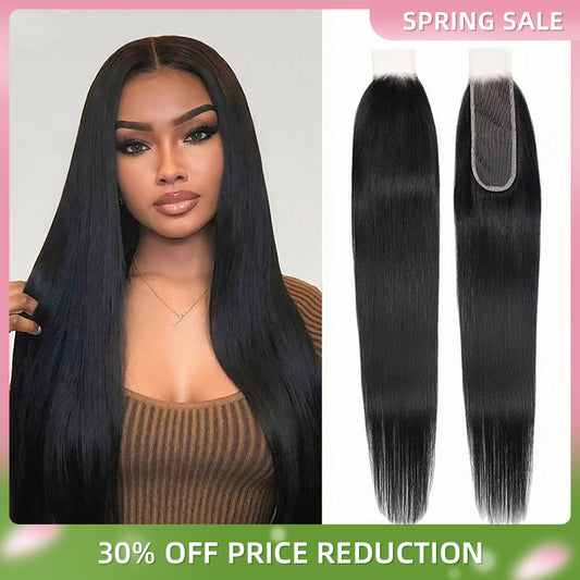 2x6 transparent HD Lace Closure Straight Human Hair 100% Brazilian Virgin Unprocessed Natural Color