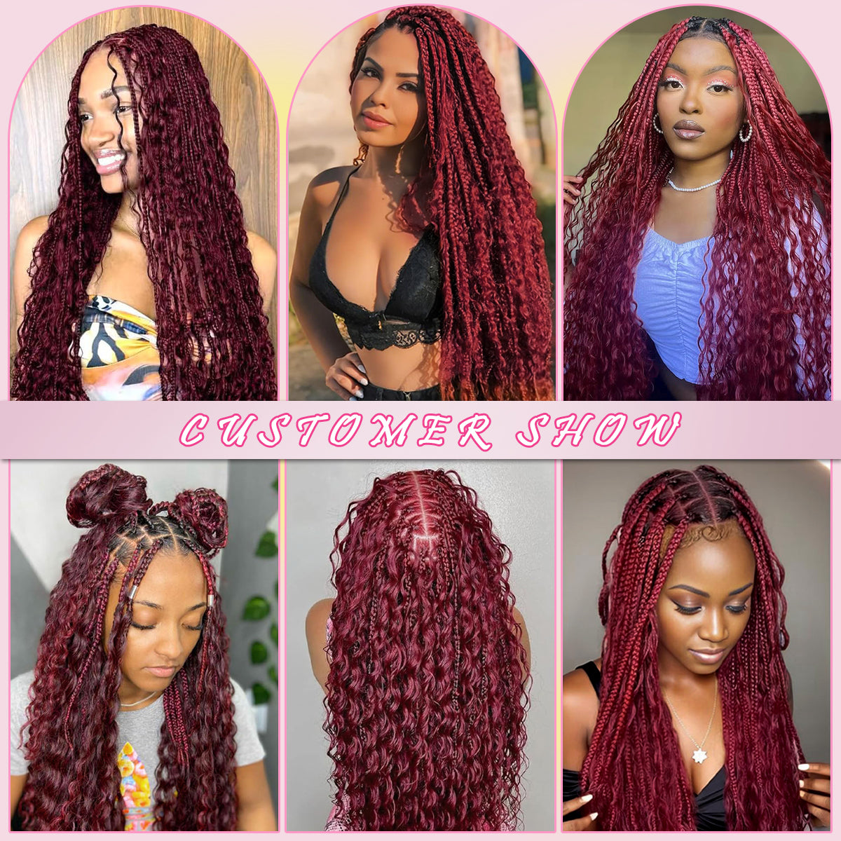 Human Braiding Hair for Boho Braids 2 Bundles 100g Deep Wave Bulk Human Hair 100% Unprocessed 12A Brazilian Virgin Burgundy Color No Weft Hair Extensions for Boho Knotless Braids Hair 14-28 Inch (#99J)