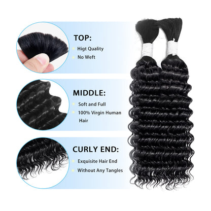 14-28 inch Deep Wave Human Braiding Hair (#1B)