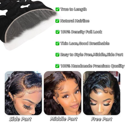 13x4 Transparent HD Lace Frontal Closure Body Wave Human Hair 150% Density Human Hair Pre Plucked with Baby Hair Natural Color