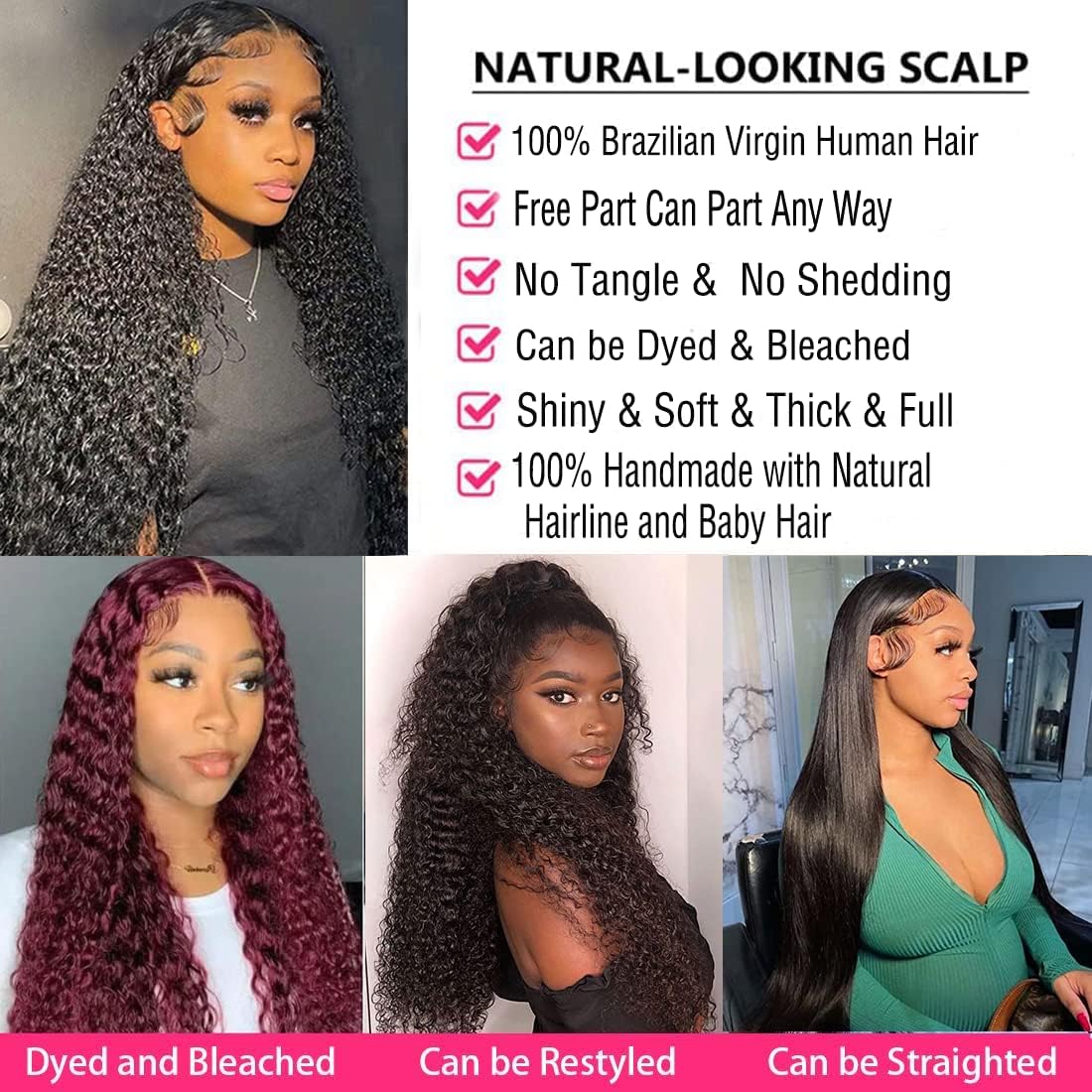 16-32 Inch 13x4 Lace Front Deep Wave Wigs Human Hair 180% Density