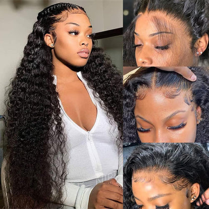 16-32 Inch 13x4 Lace Front Deep Wave Wigs Human Hair 180% Density