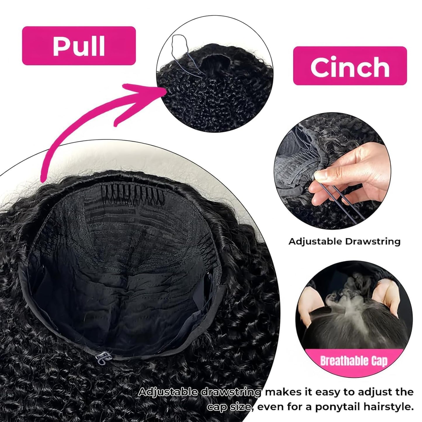3 In 1 Half Wig  100% Kinky Curly Human Hair 200% Density  14-28 inch