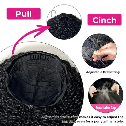 3 In 1 Half Wig  100% Kinky Curly Human Hair 200% Density  14-28 inch