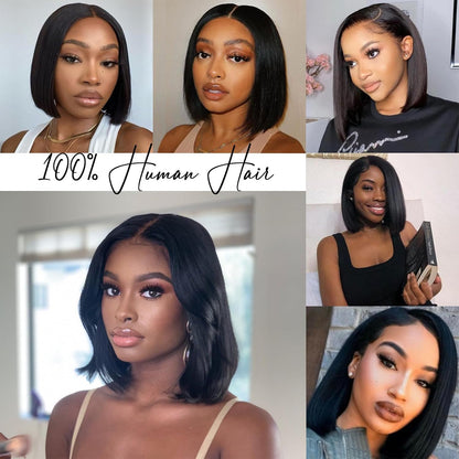 8-16 Inch Bob Lace Front Wigs Human Hair Pre Plucked 13x4 HD Transparent Lace Frontal Wigs 180% Density