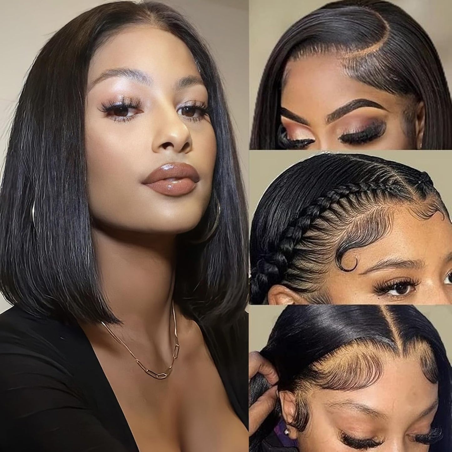 8-16 Inch Bob Lace Front Wigs Human Hair Pre Plucked 13x4 HD Transparent Lace Frontal Wigs for Women 180% Density Glueless with Baby Hair Brazilian Virgin Human Hair Natural Color