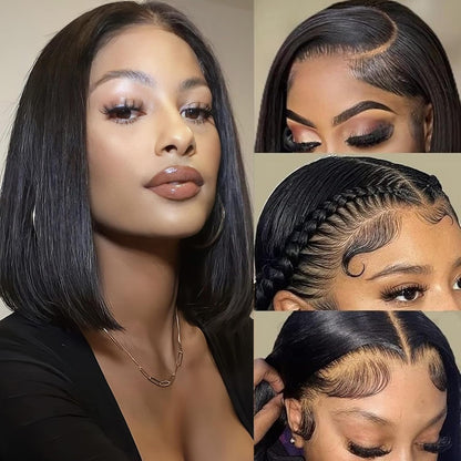 8-16 Inch Bob Lace Front Wigs Human Hair Pre Plucked 13x4 HD Transparent Lace Frontal Wigs 180% Density