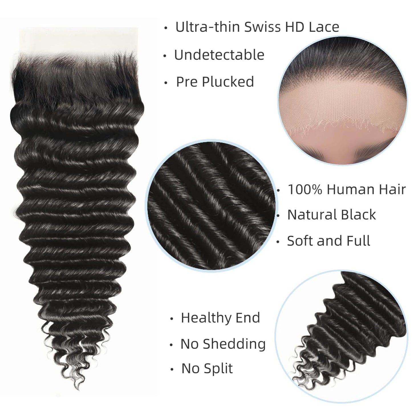 5x5 Deep Wave HD Lace Closure 100% Human Hair 12-20inch