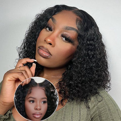 4x4 HD Lace Kinky Curly Bob Wig 100% Human Hair 200% Density Natural Color 10-16 Inch