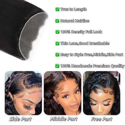 13x4 Transparent HD Lace Frontal Closure Straight Human Hair 150% Density  (8-20 Inch Natural Color)