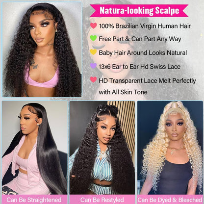 20-32 Inch 13x6 Deep Wave HD Lace Front Wigs Human Hair 200% Density
